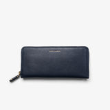 Women's Navy Leather Zip-Around Wallet