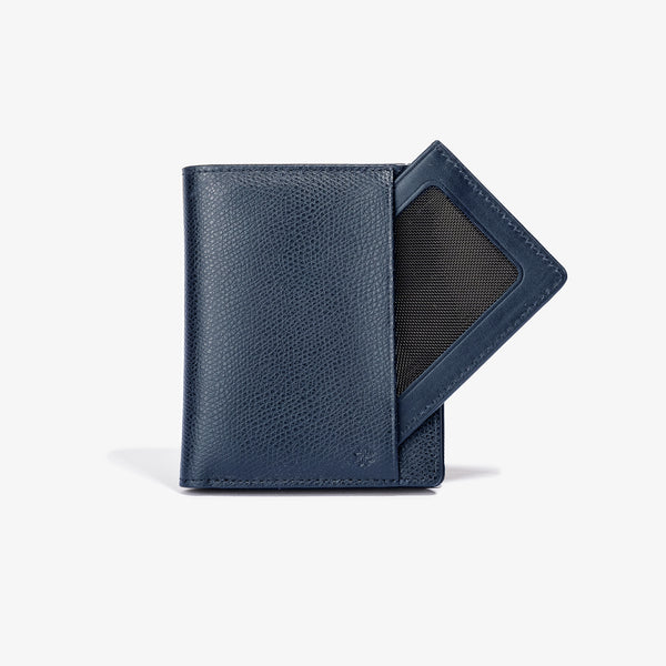 Navy Leather Bifold Wallet with Removable Card Holder