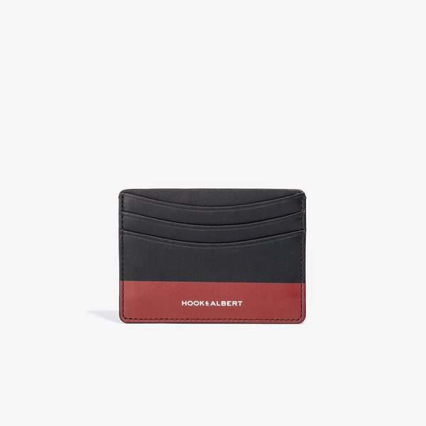 Black Leather Card Holder with Red Color Dip