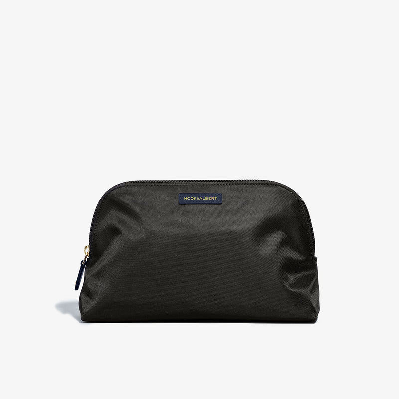 Toiletry Bag - Black Fabric with Navy Leather Trim