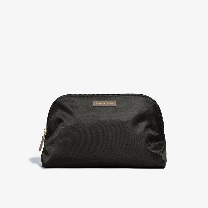 Toiletry Bag - Black Fabric with Taupe Leather Trim