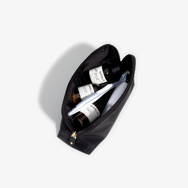 Toiletry Bag - Black Fabric with Taupe Leather Trim