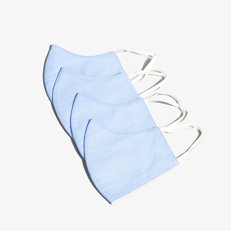 3-Layer Adult Cotton Mask In Gingham Blue (4-Pack)