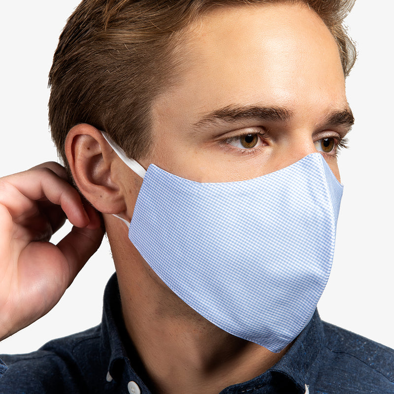3-Layer Adult Cotton Mask In Gingham Blue (4-Pack)