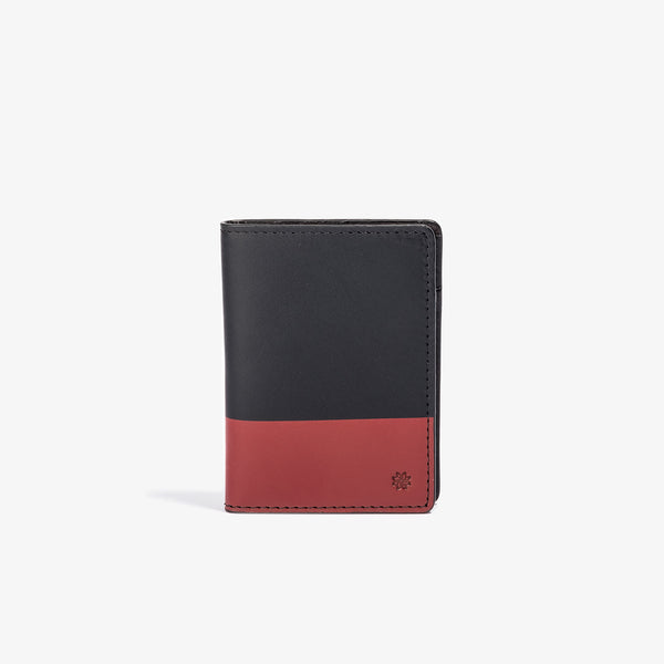 Black Leather Vertical Bifold with Red Color Dip